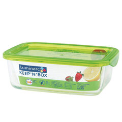LUMINARC suorakaiteen muotoinen ilmatiivis säiliö vihreällä kannella Keep'n 'Box, 370 ml hinta ja tiedot | Elintarvikkeiden säilytysastiat | hobbyhall.fi