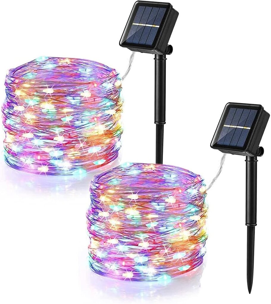 [2 pakkaus] Solar String Lights, 12M 100 LED Christmas String Lights Outdoor Sun Powered 8 Mode Vedenpitävä kuparilanka Koristevalo Puutarha Piha Parveke Patio Hääjuhla, Värikäs hinta ja tiedot | Jouluvalot | hobbyhall.fi