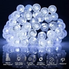 Solar String Lights Outdoor, 22M 200 LED Crystal Solar String Lights 8 Mode Vedenpitävä LED Pallovalo Puutarha Piha Patio Parveke Juhla Häät Terassin Sisustus, Viileä Valkoinen hinta ja tiedot | Jouluvalot | hobbyhall.fi