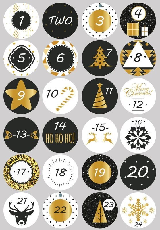 24 PC Hyvää joulua lahjatarrat Adventtikalenterin numero Paperitarrat Monitoimiset lahjapakkaukset Tarratarrat Sisustus hinta ja tiedot | Joulukoristeet | hobbyhall.fi