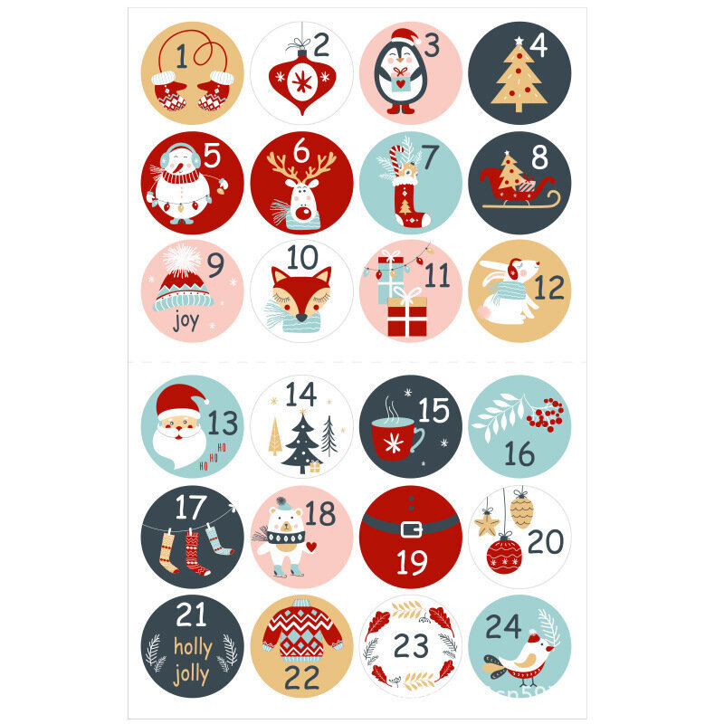 24 PC Hyvää joulua lahjatarrat Adventtikalenterin numero Paperitarrat Monitoimiset lahjapakkaukset Tarratarrat Sisustus hinta ja tiedot | Joulukoristeet | hobbyhall.fi