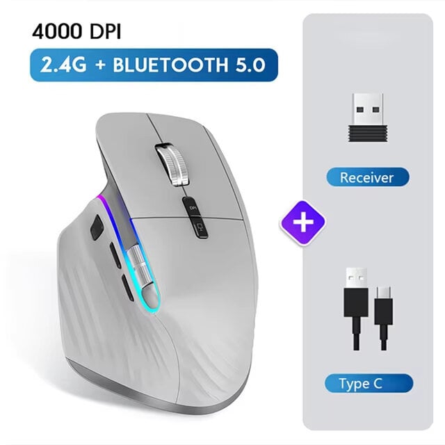 Pilka Multi-Device Langaton Hiiri Bluetooth 5.0 & 3.0 Hiiri 2.4G Langaton Kannettava Optinen Hiiri Ergonominen Oikeakätinen Tietokonehiiri hinta ja tiedot | Hiiret | hobbyhall.fi