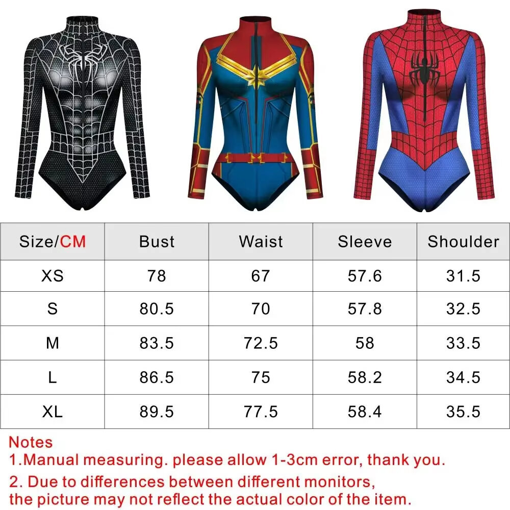 Hämähäkkimies Kapteeni Superhero Uimapuku naisille Miehet 3D-tulostus Pitkähihainen Uimapuku Cosplay Jumpsuit Halloween Carnival Outfit hinta ja tiedot | Naisten urheiluvaatteet | hobbyhall.fi