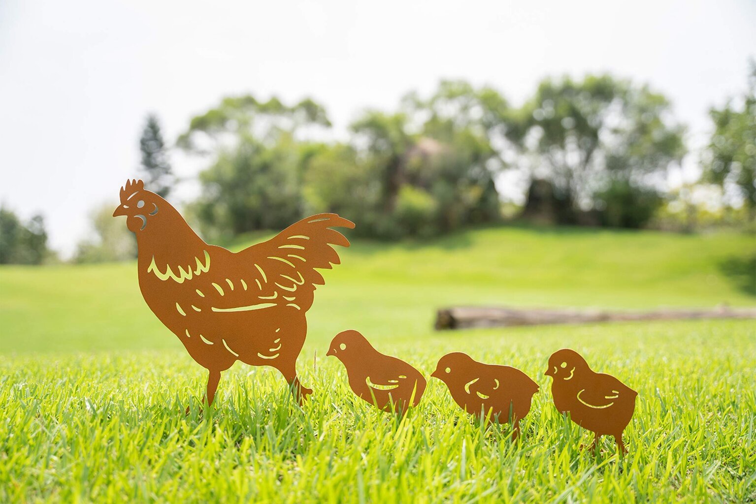 Chicken Yard Art Metal Staples - Äiti kana poikasten kanssa ulkona koristeet Country Garden Veistossetti hinta ja tiedot | Koristeet ja tarrat | hobbyhall.fi