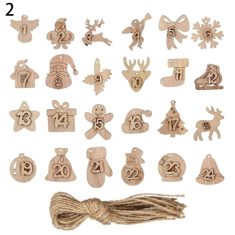 24kpl/setti Tee-se-itse joulu puinen riipus numerotarra Joulu adventtikalenteri Ornamentti Lahjakassit Sisustus Lähtölaskenta Riippuvat etiketit hinta ja tiedot | Joulukoristeet | hobbyhall.fi