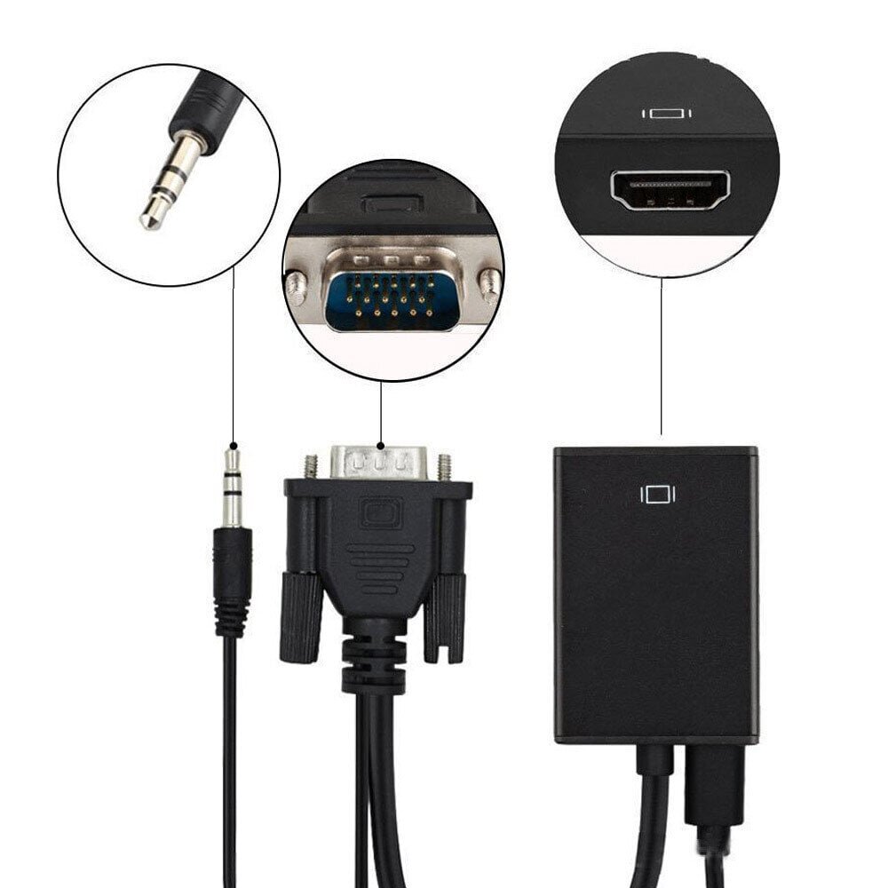 VGA-HDMI-muunnin äänitaajuisella virtalähteellä, HDMI-uros-HDMI-naaras ääninäytön HD-sovitinkaapeli hinta ja tiedot | Tekstiilijohdot ja sähköliittimet | hobbyhall.fi