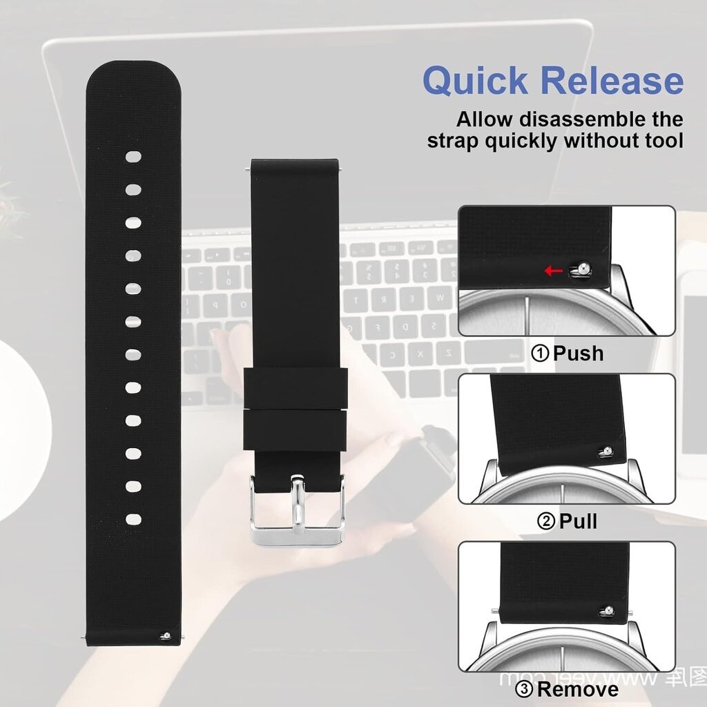 Silikonihihna, vedenpitävä kuminen vaihtohihna, älykellon rannekoru hihnalla 22 mm-musta hinta ja tiedot | Älylaitteiden lisätarvikkeet | hobbyhall.fi