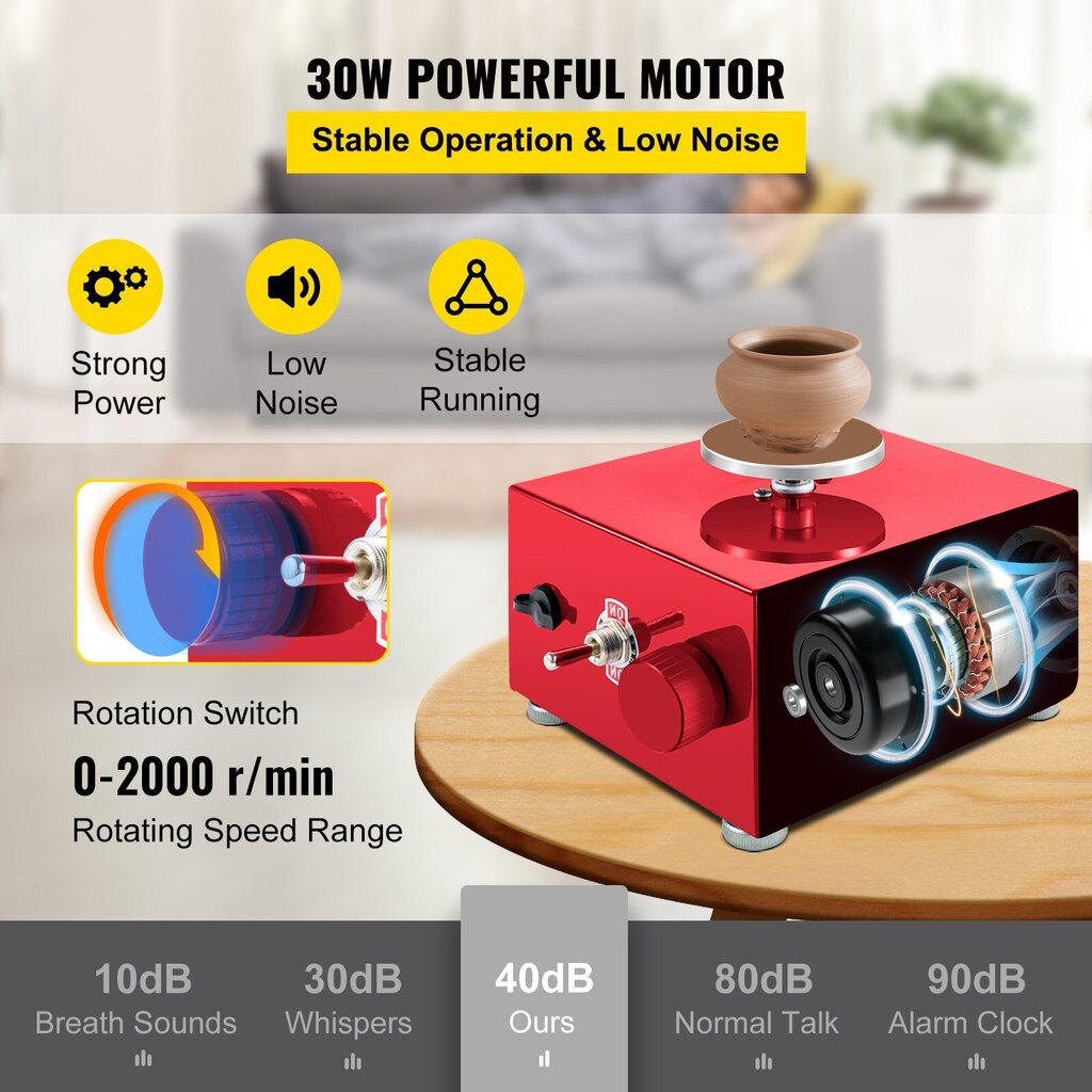 Säädettävä keramiikkapyörä Vevor, 2000 RPM, 30 W hinta ja tiedot | Käsityökalut | hobbyhall.fi