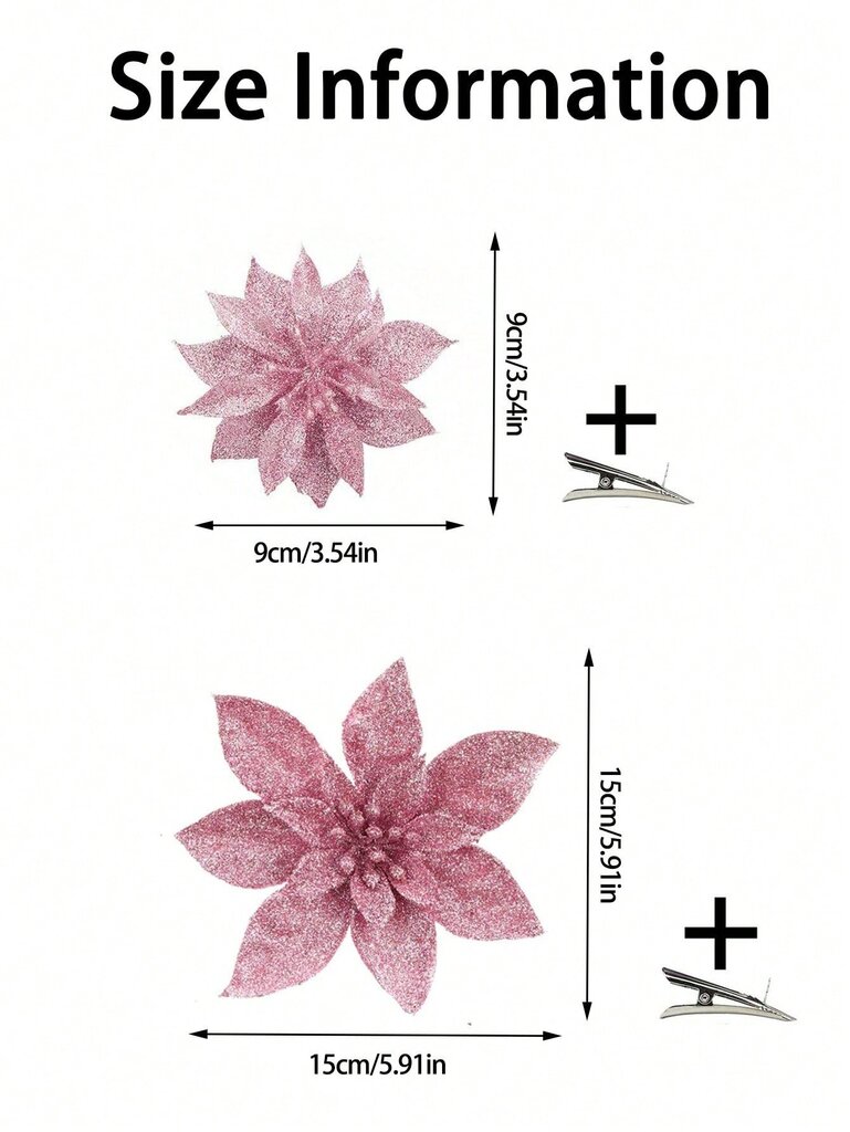 10 kpl / 20 kpl / 1 kpl Glitter tekokukat joulukuusen koristeet (klipseillä), kimalteleva jouluseppele kukkakoristeet tee-se-itse-juhlat, juhlapyhien koristekukat, sopivat hääjuhliin, joulujuhlakoristeet - sininen - 15 cm pyöreä hinta ja tiedot | Joulukuuset ja kranssit | hobbyhall.fi