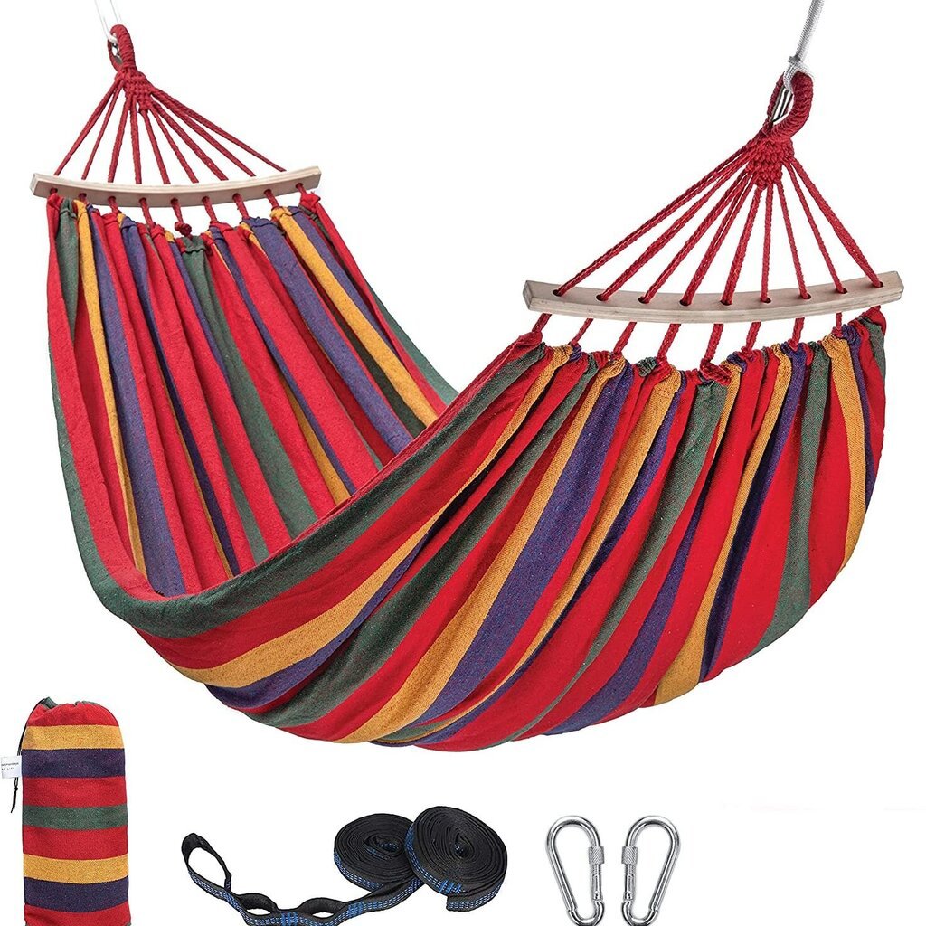 Kannettava Outdoor Hammock raidallinen muotoilu urheiluun, matkailuun, retkeilyyn 80 punainen setti hinta ja tiedot | Puutarhakalusteet | hobbyhall.fi