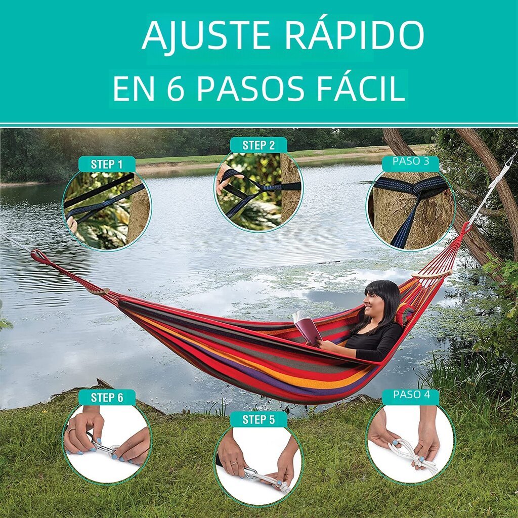 Kannettava Outdoor Hammock raidallinen muotoilu urheiluun, matkailuun, retkeilyyn 150 sininen setti hinta ja tiedot | Puutarhakalusteet | hobbyhall.fi