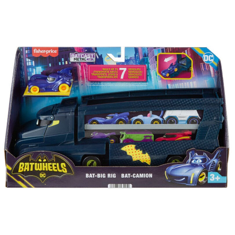 Fisher-Price DC Batwheels -lelurekka ja -auto, Bat-Big -teline rampilla ja Bam Batmobile 1:55 Scale Diecast -leluauto hinta ja tiedot | Poikien lelut | hobbyhall.fi