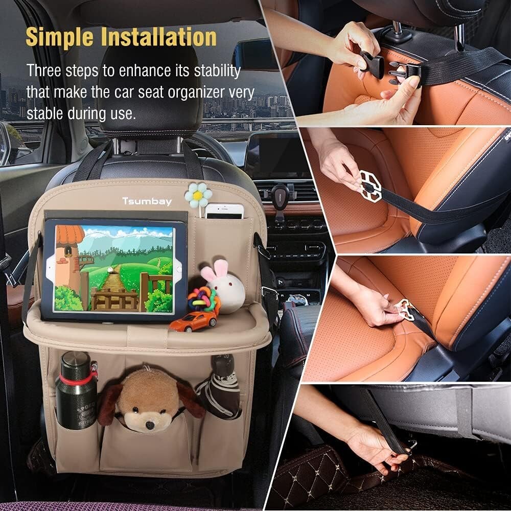 Tsumbay Car Organizer, auton istuimen selkäsuoja, vedenpitävät potkumatot ruokapöydällä, useita taskuja auton säilytykseen, 1 kpl / beige hinta ja tiedot | Auton sisätilatarvikkeet | hobbyhall.fi