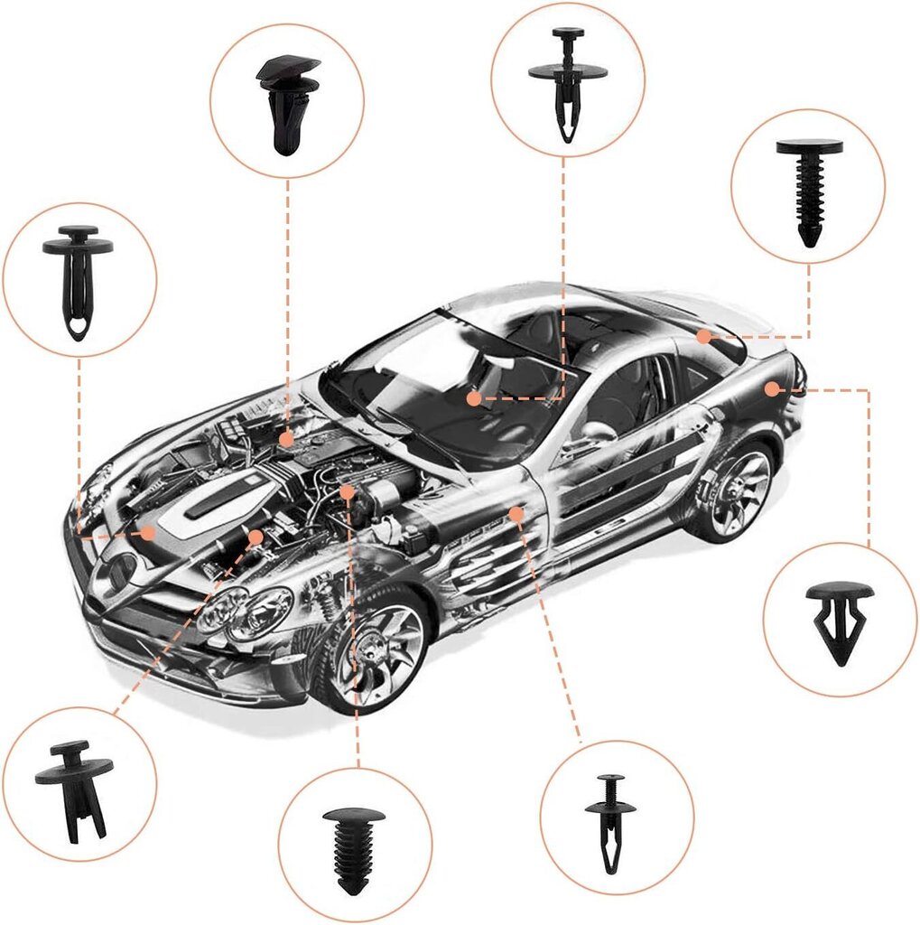 635 kpl muoviset niittipidikkeet, muovinen niittisuojakiinnitys auton suojaamiseen ja ovipaneeleihin, säilytyslaatikon asennustyökaluilla jne. hinta ja tiedot | Auton sisätilatarvikkeet | hobbyhall.fi