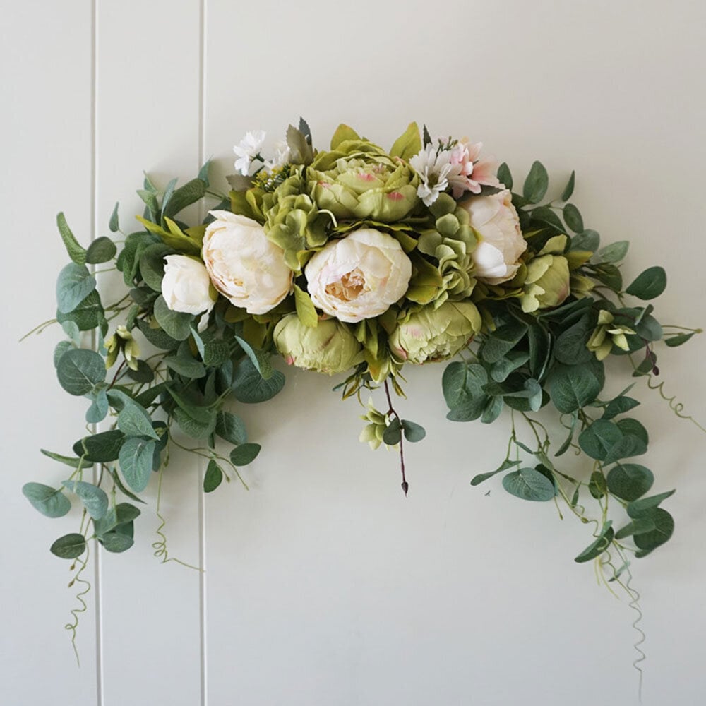 Lintel Wreath Door Decoration riippuva VERTAILU Simuloidut kukat - Kokonaispituus valkoinen ja vihreä noin 75 cm hinta ja tiedot | Koristeet ja tarrat | hobbyhall.fi