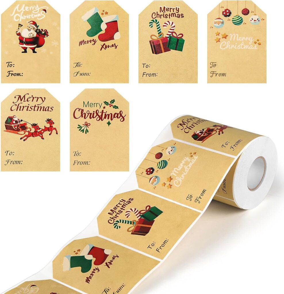 300 tarraa Joululahjalaput Tarrat, Xmas Kraft -lahjalaput Tarrat Nimilapputarrat, Itseliimautuva joululappu kortteihin Lahjarasia (7,5*5cm) hinta ja tiedot | Joulukoristeet | hobbyhall.fi