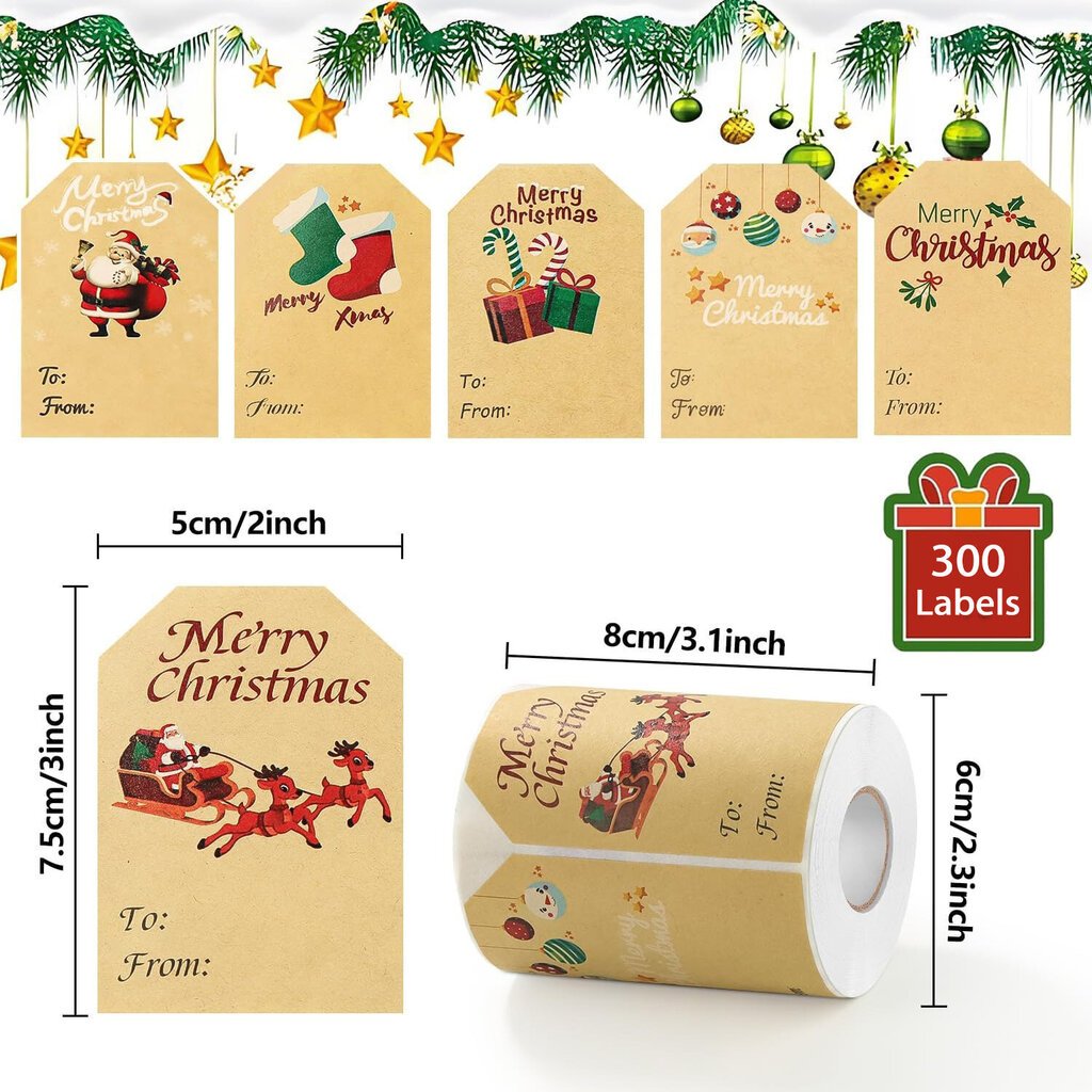 300 tarraa Joululahjalaput Tarrat, Xmas Kraft -lahjalaput Tarrat Nimilapputarrat, Itseliimautuva joululappu kortteihin Lahjarasia (7,5*5cm) hinta ja tiedot | Joulukoristeet | hobbyhall.fi