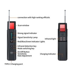 Piilokameran ilmaisin, Piilotetun laitteen GPS-tunnistin, Virheentunnistin, Langaton RF-signaalin skanneri, Kameran tunnistin hotellille, Kotiin, Toimistolle (musta) hinta ja tiedot | Web-kamerat | hobbyhall.fi