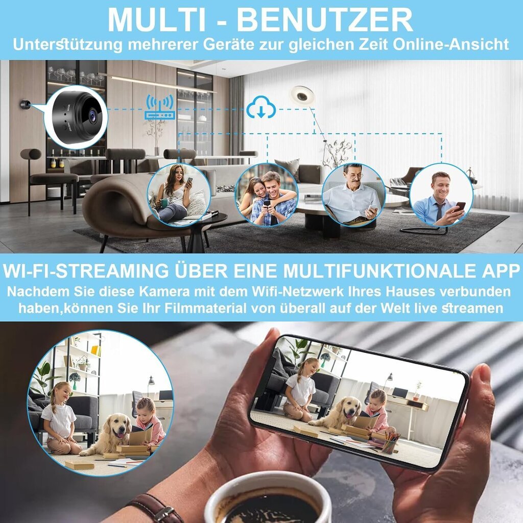 Minikamera 1080P Full HD WiFi-kameravalvonta Sisätilojen minivalvontakamera Live-lähetys Matkapuhelinsovellus Kompakti akkukäyttöinen WiFi Co hinta ja tiedot | Web-kamerat | hobbyhall.fi