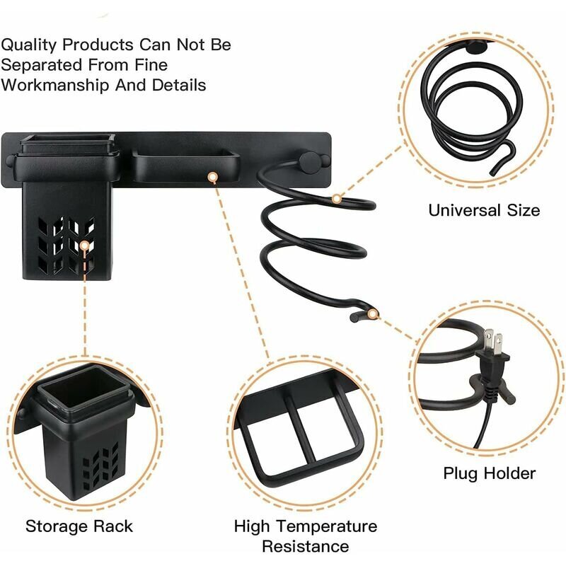 Hiustenkuivaaja Kylpyhuoneen säilytysteline tarvikkeet pidike Järjestäjäsarja ja hiusten suoristus ammattimainen seinään kiinnitettävä alumiinitarvike, hylly, jossa on reiät hopeamustalle hinta ja tiedot | Kylpyhuoneen sisustus | hobbyhall.fi