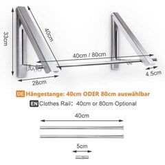 Vaatteiden kuivausteline, Taitettava seinään kiinnitettävä pyykinkuivausteline 40 cm tankolla, koukulla, Heavy Duty -vaatteiden kuivausteline sisä- ja ulkokäyttöön hinta ja tiedot | Kylpyhuoneen sisustus | hobbyhall.fi