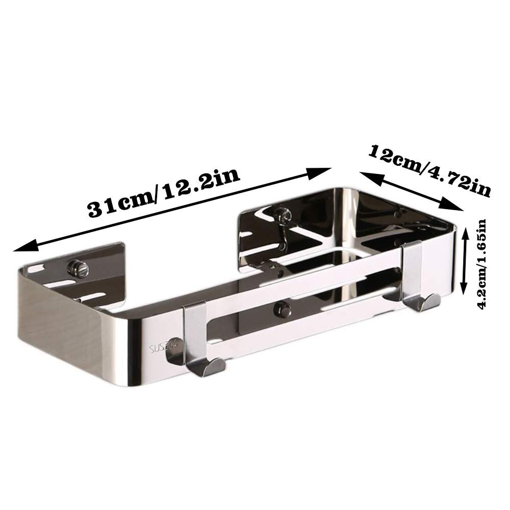Kylpyhuoneen suihkukulmahylly, kestävä SUS 304 ruostumattomasta teräksestä valmistettu suihkukulmateline, seinään kiinnitettävä kulmahylly ripustuskoukuilla kylpyhuoneen ja keittiön säilytykseen (suorakulmainen) hinta ja tiedot | Kylpyhuoneen sisustus | hobbyhall.fi