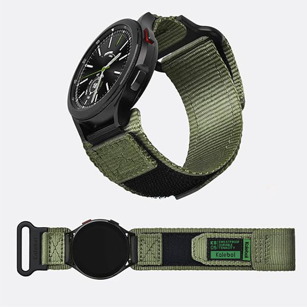 Kellon ranneke Yhteensopiva Samsung Galaxy Watchin 7 4 5 6 40mm 44mm (2024), 22mm Tukevan nailonin punottu lenkki Sport BandArmy Green kanssa hinta ja tiedot | Älykellojen ja aktiivisuusrannekkeiden lisätarvikkeet | hobbyhall.fi