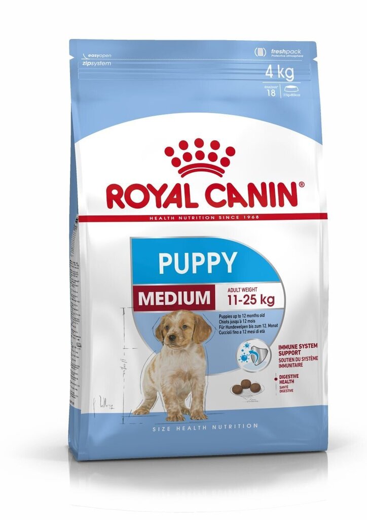 Koiranruoka Royal Canin Medium Junior 4 kg hinta ja tiedot | Koiran kuivaruoka | hobbyhall.fi