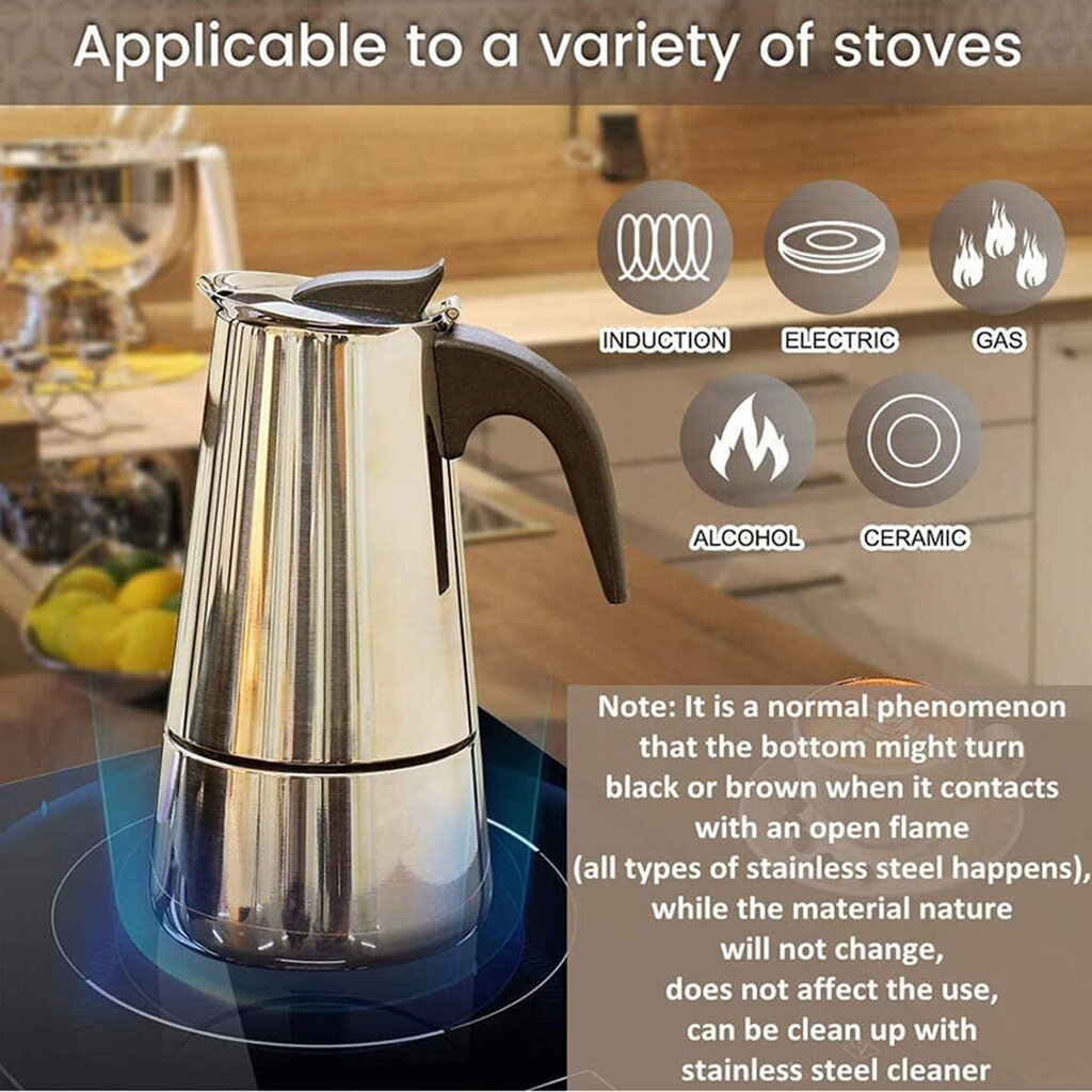 Kahvinkeitin 450 ml ruostumattomasta teräksestä valmistettu Moka Pot italialainen kahvinkeitin kotitoimistokäyttöön hinta ja tiedot | Termoskannut ja termosmukit | hobbyhall.fi