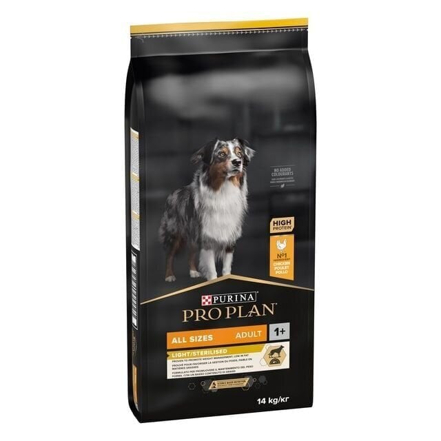 Purina Pro Plan OptiWeight Light / Sterile Adult kuivaruoka kaikenkokoisille koirille, 14kg hinta ja tiedot | Koiran kuivaruoka | hobbyhall.fi