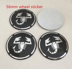 (56 mm musta tarra 1) 4 kplAbarth-auton pyörän keskusnapakorkkien tunnus Merkkikuorien tarra Scorpion 500 1000TC 1100 Scorpion Spiderille hinta ja tiedot | Lisätarvikkeet autoiluun | hobbyhall.fi