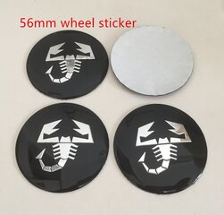 (56 mm musta tarra 2) 4 kplAbarth-auton pyörän keskusnapakorkkien tunnus Merkkikuorien tarra Scorpion 500 1000TC 1100 Scorpion Spiderille hinta ja tiedot | Lisätarvikkeet autoiluun | hobbyhall.fi