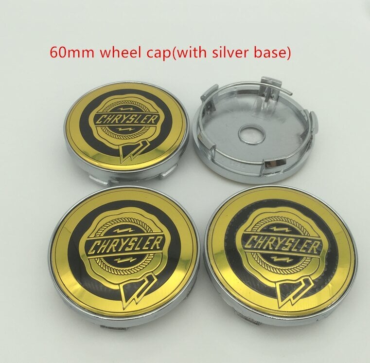 (60 mm keltainen korkki 1) 4 kplChrysler 300c auton pyörän keskisuojus napakorkki Hartsi rintamerkki Emblem Tarra Tarra Muotoilutarvikkeet hinta ja tiedot | Lisätarvikkeet autoiluun | hobbyhall.fi