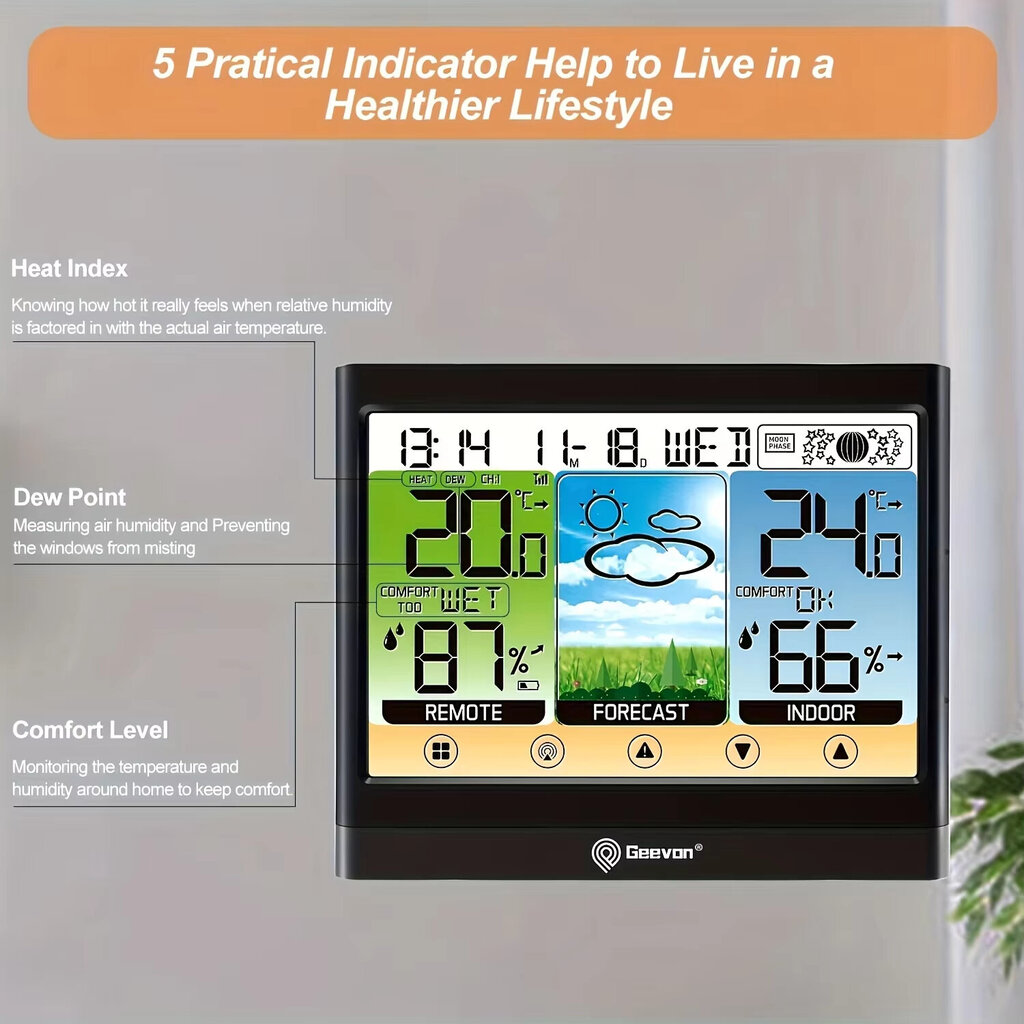 Sääasema Langaton Indoor Outdoor Lämpömittari Hygrometer Kosketus LCD-näyttö Herätyskello Säädettävä taustavalo hinta ja tiedot | Sääasemat, lämpö- ja kosteusmittarit | hobbyhall.fi