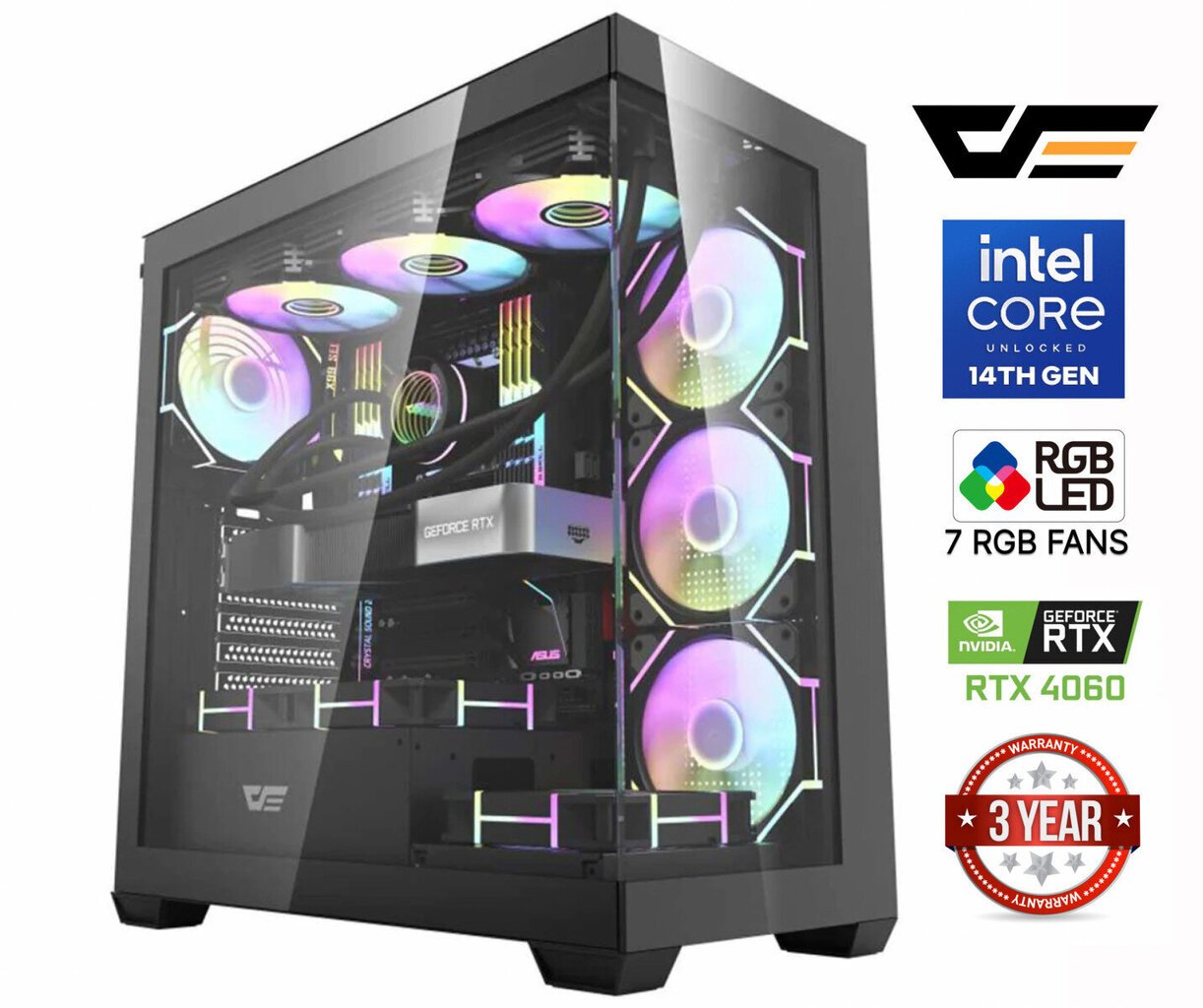 Core i5-14400F 64GB 1TB SSD 1TB HDD RTX 4060 8GB NoOS hinta ja tiedot | Pöytätietokoneet | hobbyhall.fi