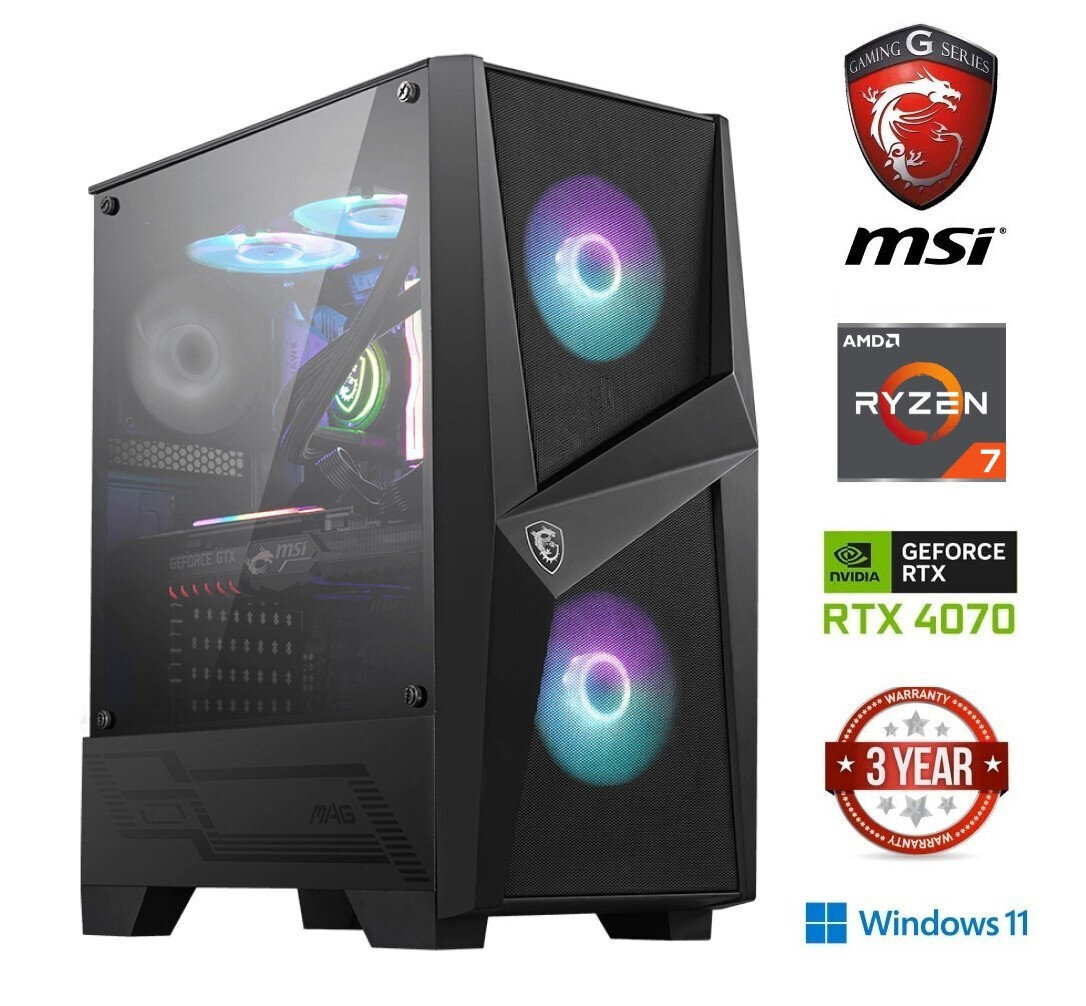 Ryzen 7 5700g 16GB 512GB SSD NVME 2TB HDD RTX 4070 Windows 11 hinta ja tiedot | Pöytätietokoneet | hobbyhall.fi