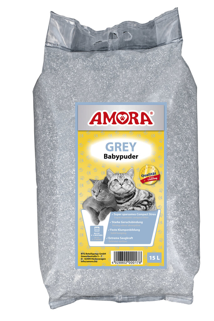 AMORA Baby Powder Grey 15L hinta ja tiedot | Kissanhiekka | hobbyhall.fi