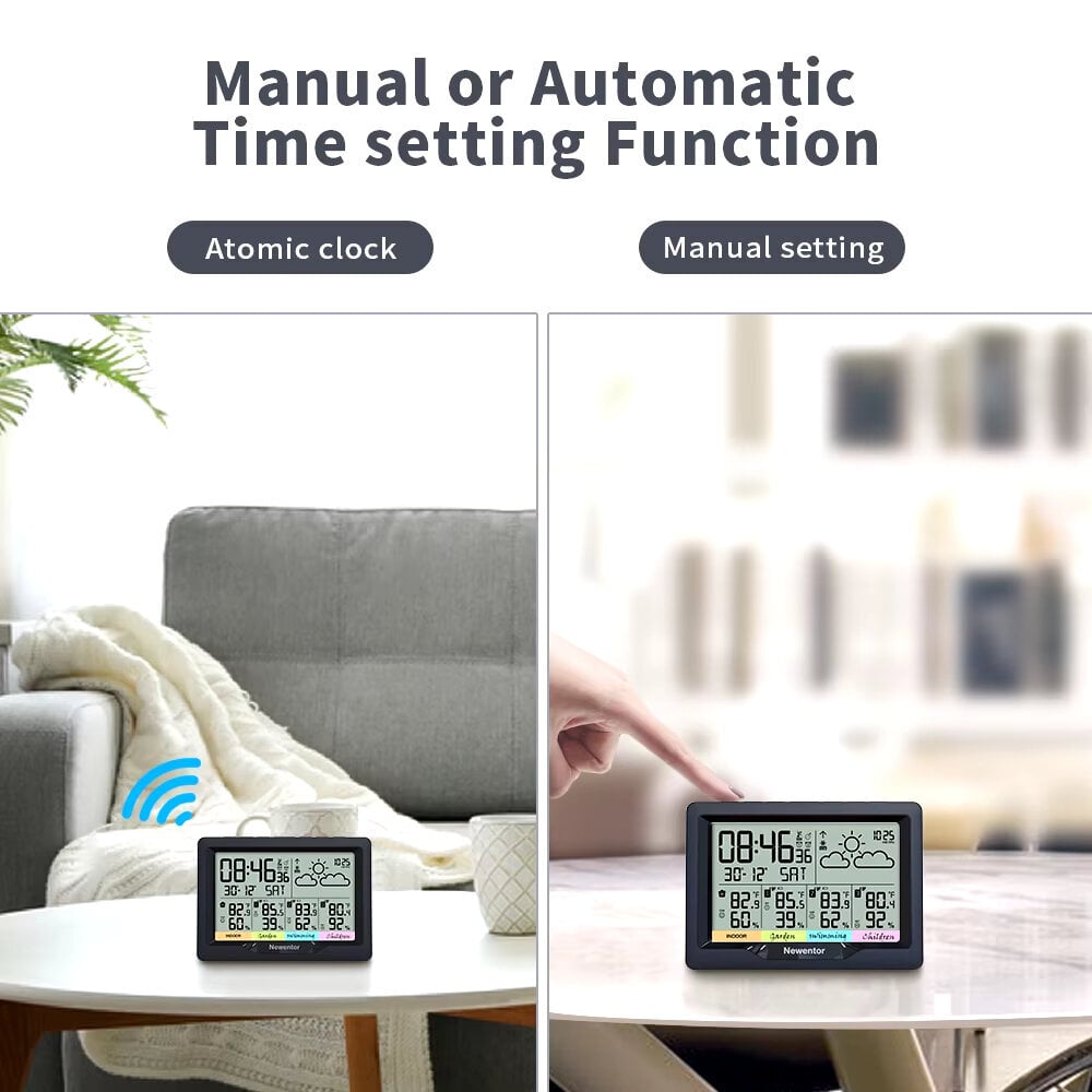 Newentor Q5 Sääasema Langaton digitaalinen sisätilojen ulkoennuste 3 anturilla Kosteuden lämpötila hinta ja tiedot | Sääasemat, lämpö- ja kosteusmittarit | hobbyhall.fi