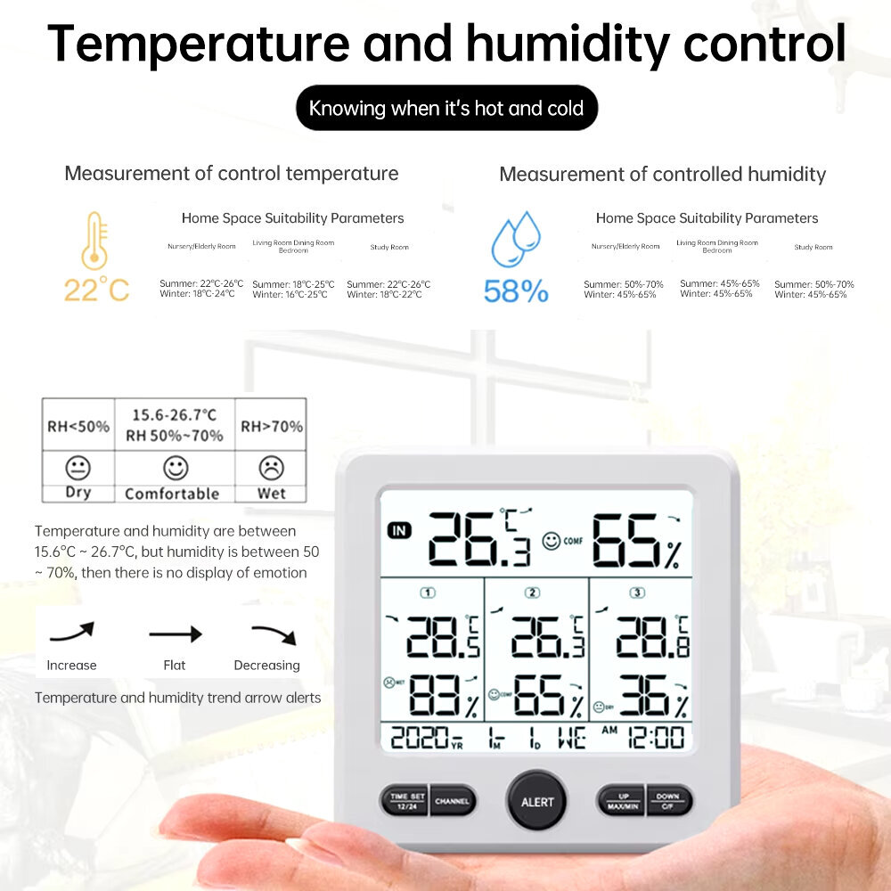 Valkoinen sääasema Langaton sisä ulkolämpömittari Digitaalinen lämpötilan kosteusmittari 3kpl kauko-anturit Smart Home hinta ja tiedot | Sääasemat, lämpö- ja kosteusmittarit | hobbyhall.fi