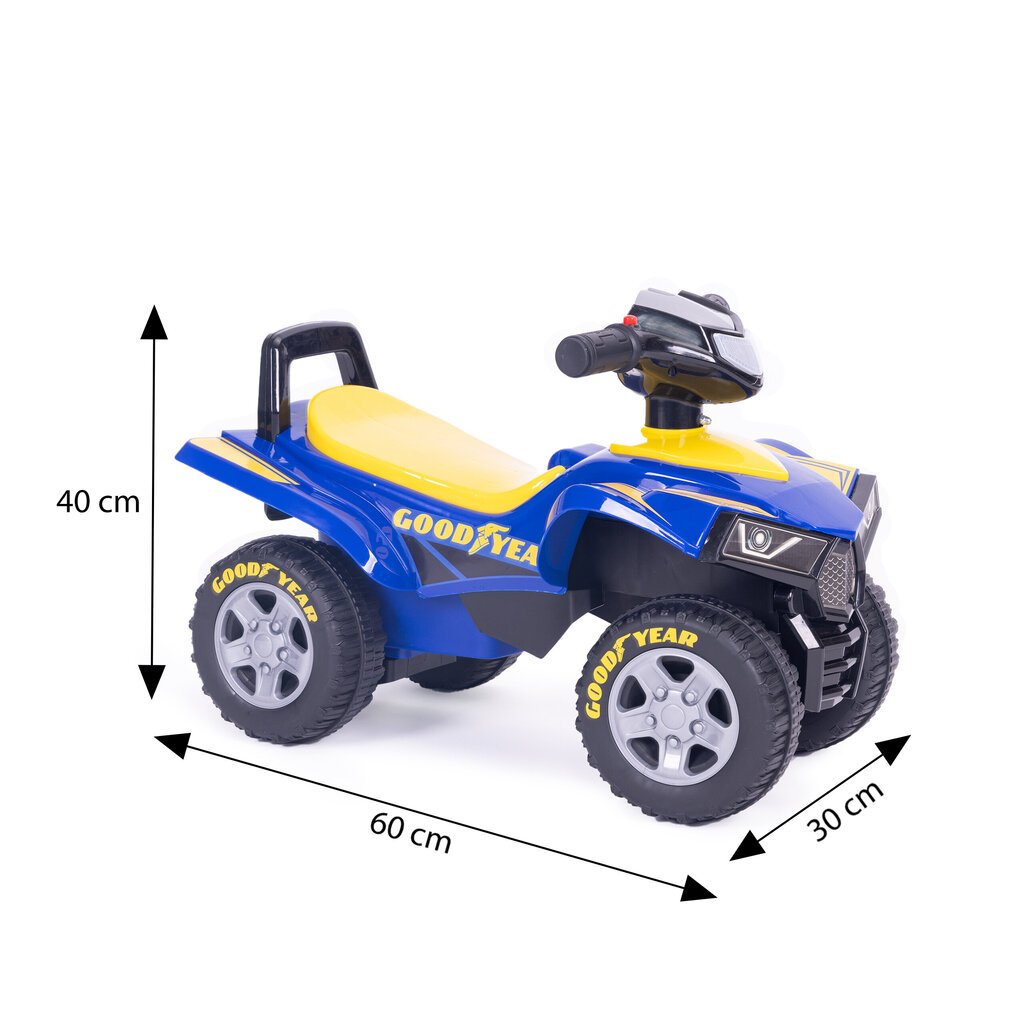 Goodyear quad ride-on, interaktiivinen ohjauspyörä, äänet, SININEN hinta ja tiedot | Poikien lelut | hobbyhall.fi