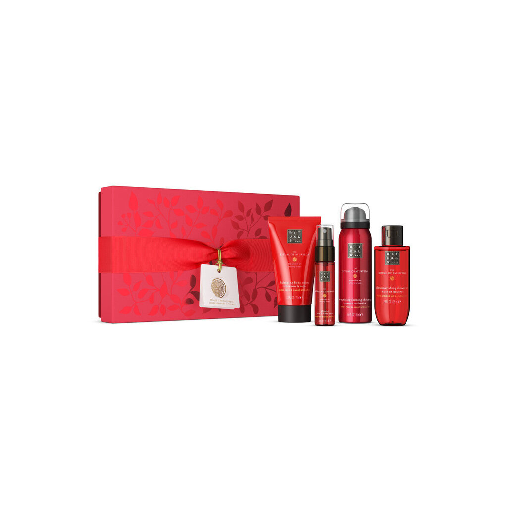 Kosmetiikkasetti Rituals the Ritual of Ayurveda Gift Set-S: hius- ja vartalosuihke, 20 ml + vartalovoide, 70 ml + suihkuvaahto, 50 ml + suihkuöljy, 75 ml hinta ja tiedot | Vartalovoiteet ja -emulsiot | hobbyhall.fi