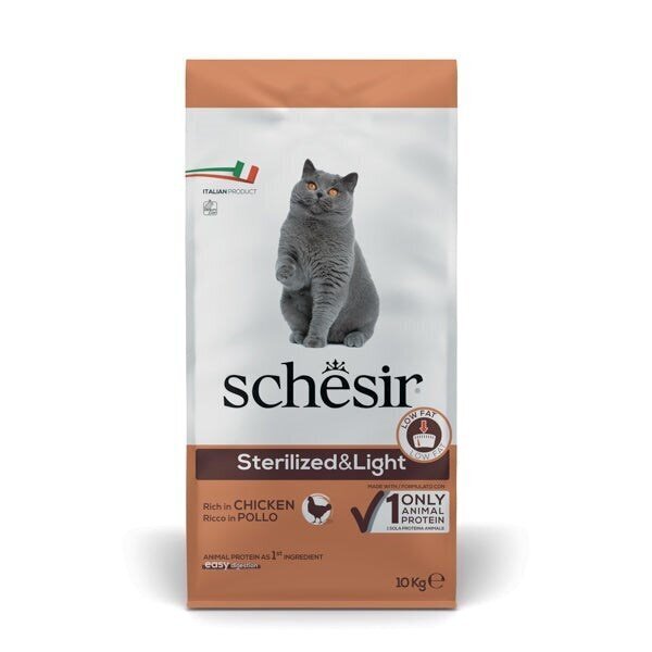 Schesir Cat Sterilized & Light Chicken ruoka steriloiduille kissoille, 10 kg hinta ja tiedot | Kissan kuivaruoka | hobbyhall.fi