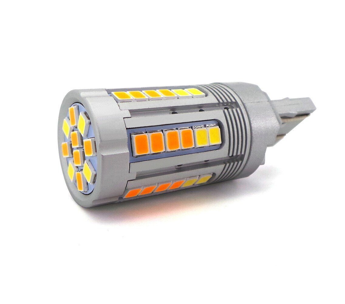 W21/5W LED-lamppu 7443 12-24V Canbus, valkoinen-oranssi 2000 + 800lm, 1 kpl. hinta ja tiedot | Polttimot | hobbyhall.fi