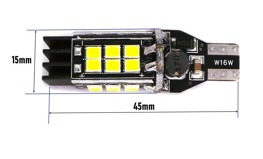 W16W LED-lamppu T15 12V-24V canbus, erittäin vahva 1600lm, 1 kpl. hinta ja tiedot | Polttimot | hobbyhall.fi