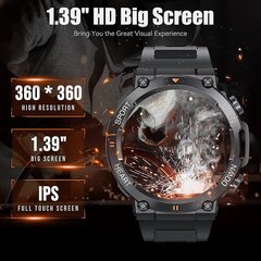 K56pro Military Smart Watch miehille 1,39" HD Big Screen Fitness Tracker Kestävä taktinen älykello, joka on yhteensopiva IOS Android-puhelimien kanssa musta hinta ja tiedot | Älykellot | hobbyhall.fi