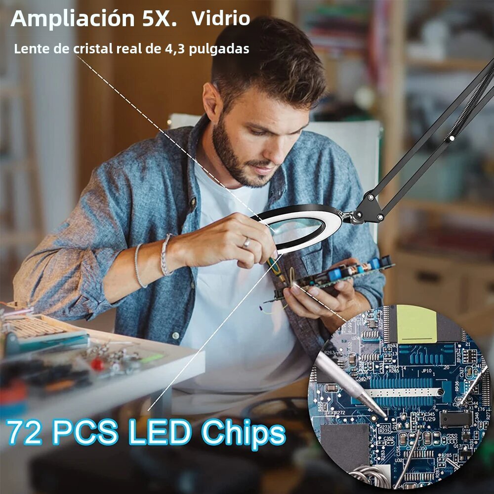 2 in 1 LED-suurennuslasi valolla, pöytälamppu 3 väritilalla, himmennettävä, portaaton, hands-free, 5X valkoinen jalustalla hinta ja tiedot | Pöytävalaisimet | hobbyhall.fi