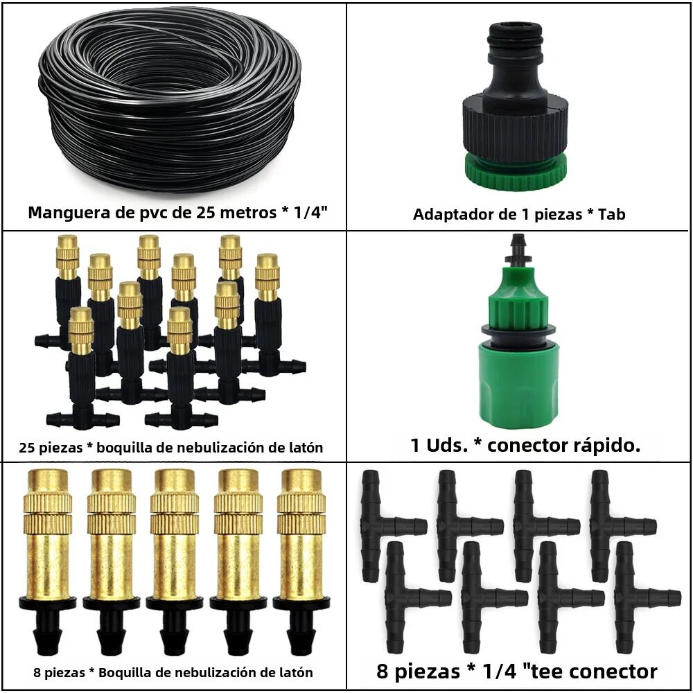 Ulkoilman sumuinen jäähdytysjärjestelmä 1/4" messinkiä sumuttavat suuttimet 4/7mm letku puutarhapatiolle kasvihuonekastelu 15M-30M 25M hinta ja tiedot | Puutarhaletkut, kastelukannut ja muut kastelutarvikkeet | hobbyhall.fi