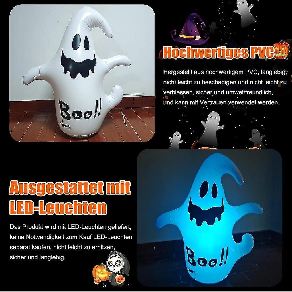 Halloween-koriste puhallettava kummitus, 1,2 m Halloween Ghost puhallettavat valot Halloween-koriste kaukosäätimellä, puhallettava Halloween Ghost de hinta ja tiedot | Puutarha- ja ulkovalot | hobbyhall.fi