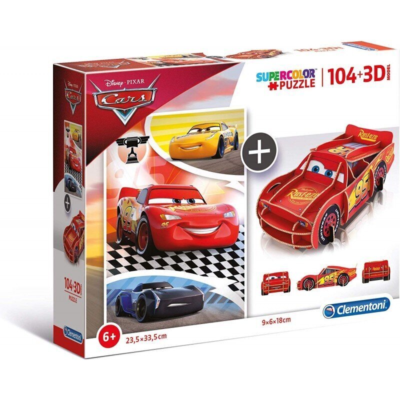 Palapeli Clementoni Cars (Lightning McQueen), 104 kpl + 3D-malli hinta ja tiedot | Palapelit | hobbyhall.fi