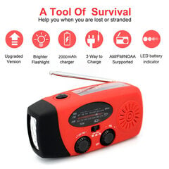 (Punainen) 2000 mAh monitoimiradio käsikampi aurinko-USB-lataus FM AM WB NOAA sääradion hätä LED taskulamppu taskulamppu virrankatkaisu hinta ja tiedot | Kelloradiot ja herätyskellot | hobbyhall.fi